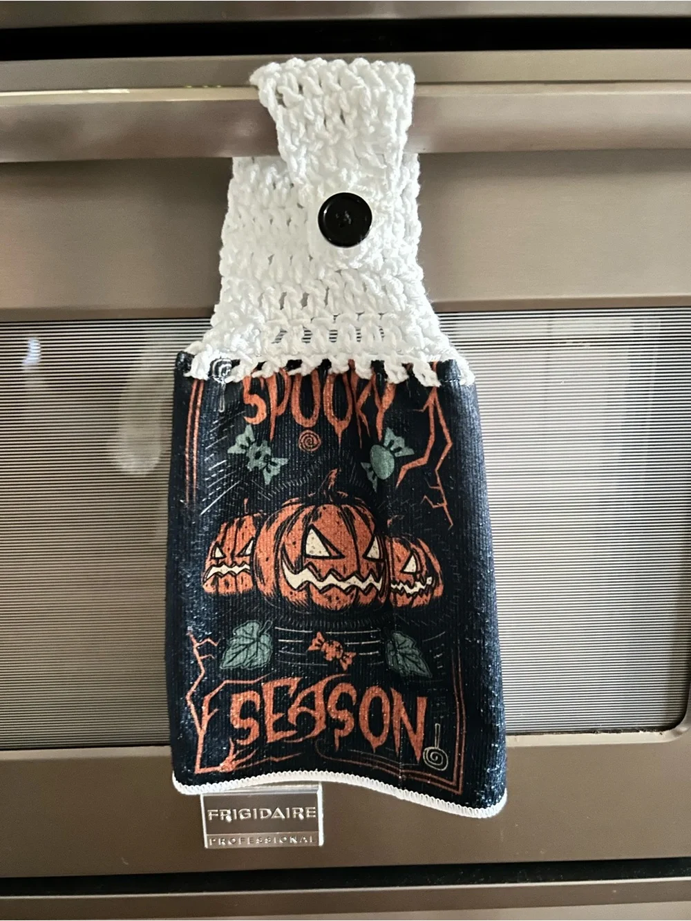 Hand Crafted Halloween Spooky Season Pumpkin Hanging Hand Towel - Black & Orange